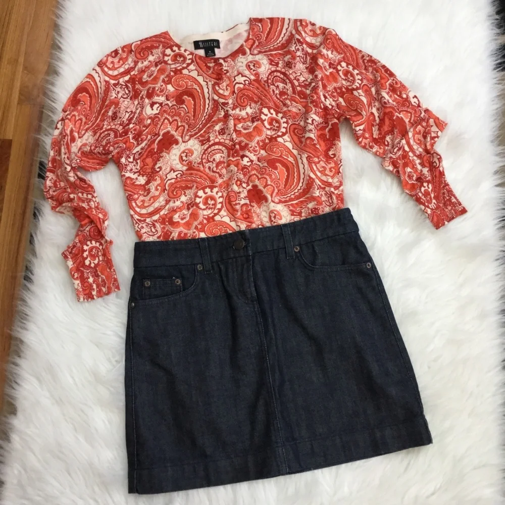 SISTERS sz Small Cardigan Long Sleeves Paisley Orange White NWT
